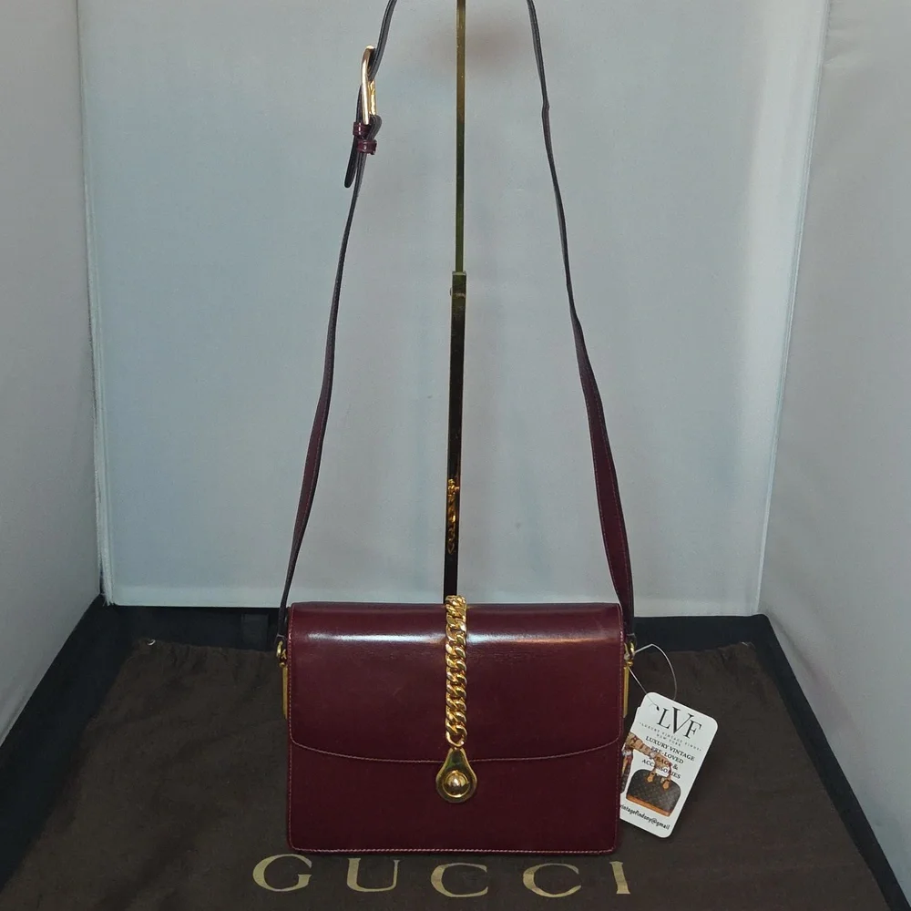 Gucci Boutique 1970s RARE  Bordeaux Leather 2way Bag Very limited Production - Picture 17 of 17